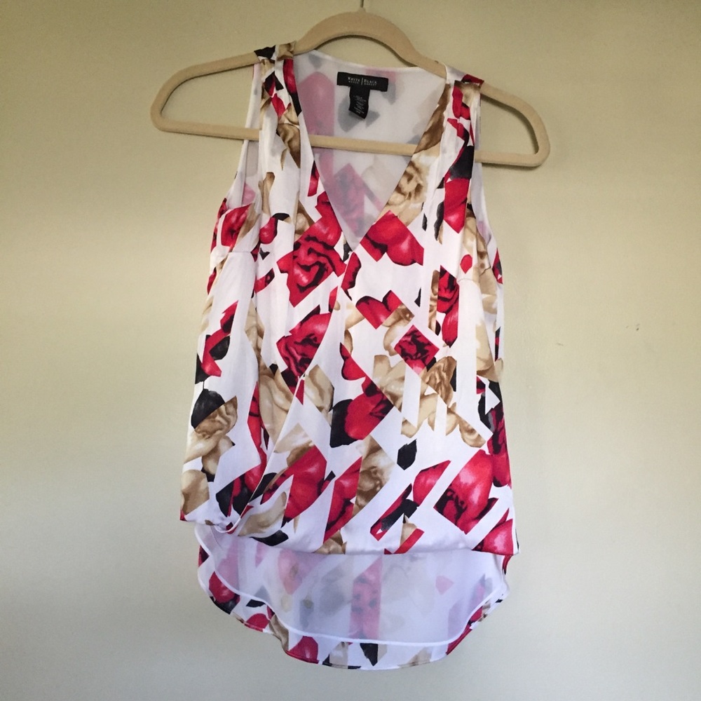 Whbm silk surplice floral print sleeveless top